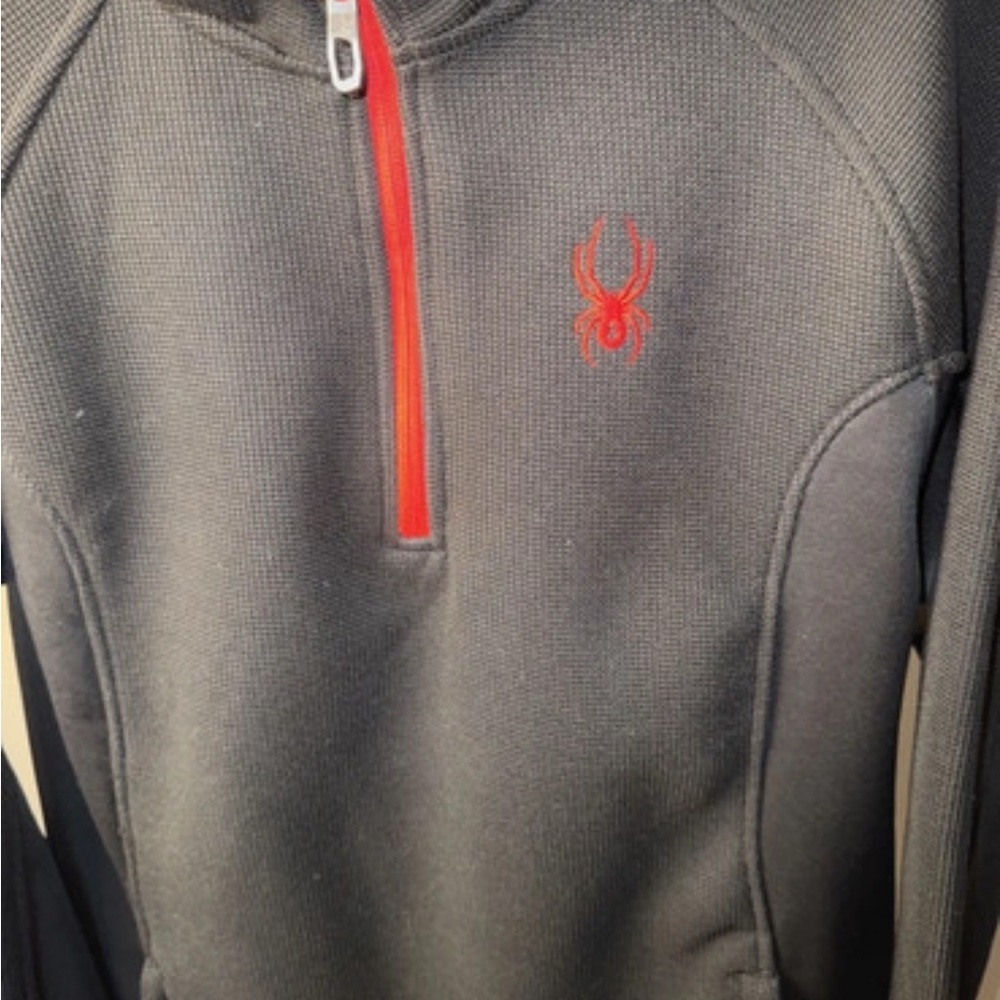 Spyder Men's (S) Black Quarter-Zip Sweater with Red Accents